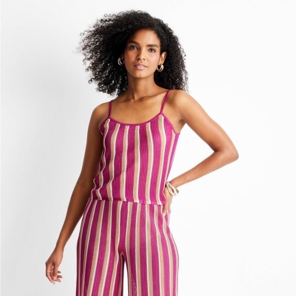 Women's Striped Strappy Sweater Tank - Future Collective Jenny K. Lopez Pink - Picture 1 of 6